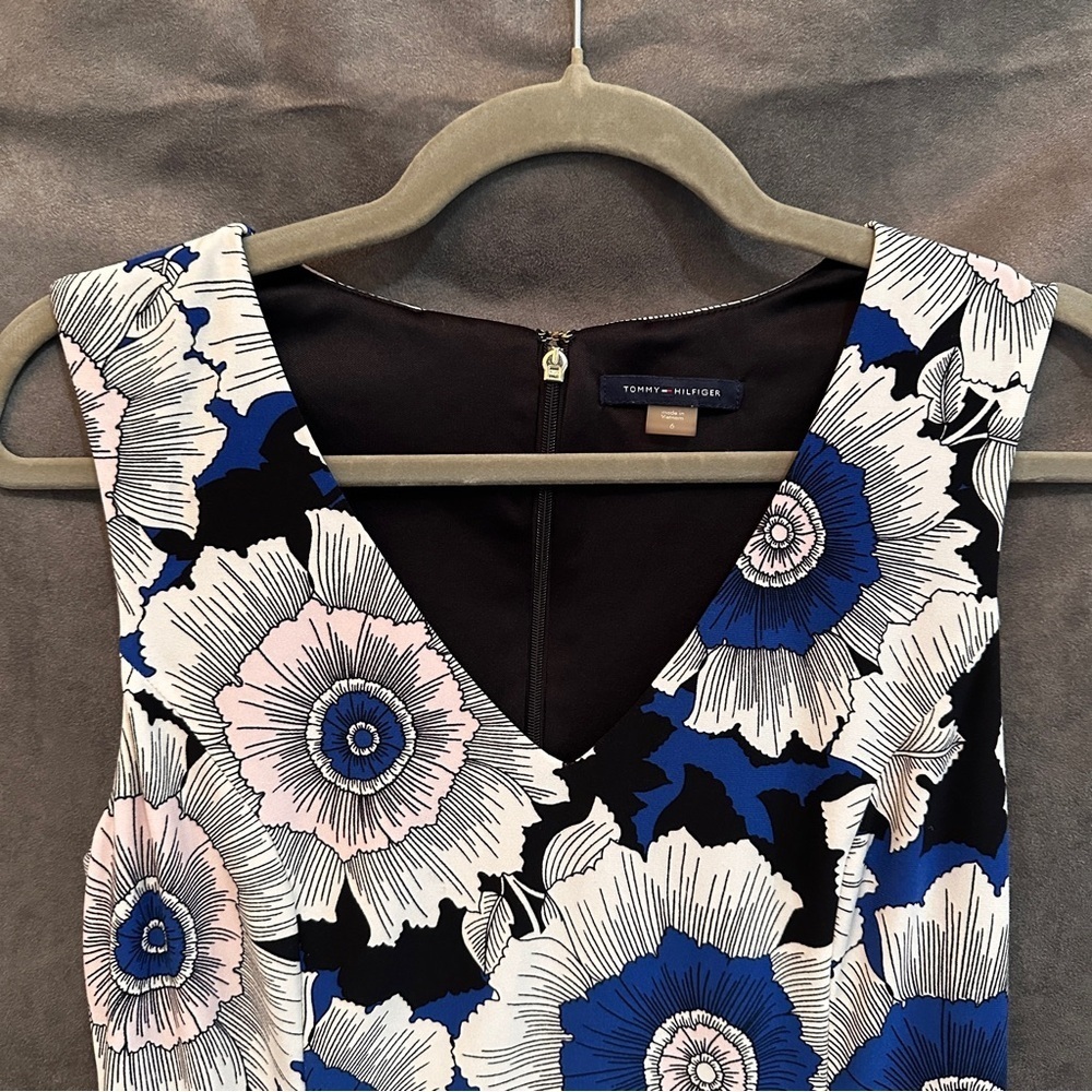 Tommy Hilfiger Sleeveless Floral A Line Dress Polyester Stretch Cobalt Blue M - Picture 8 of 11